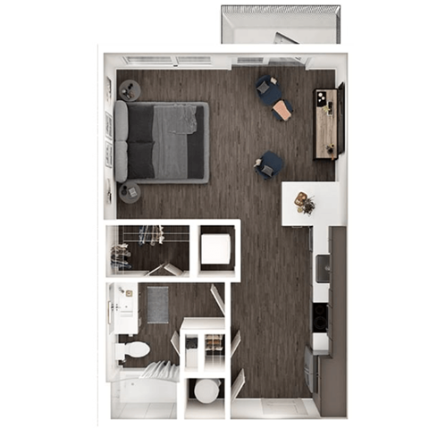 Floor plan for studio, 1 bath, 558 sqft